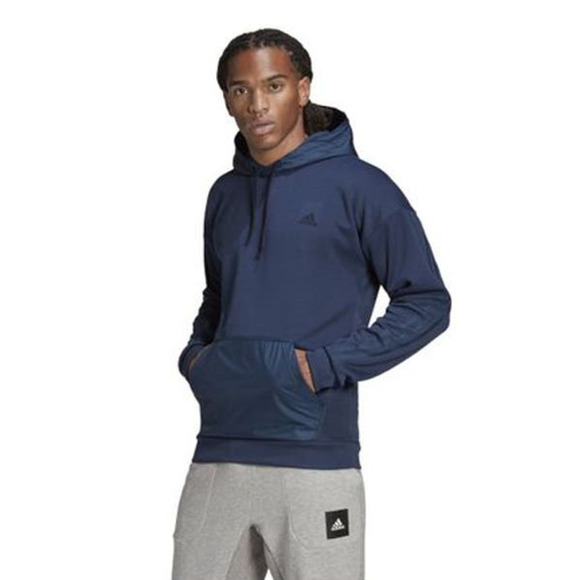 Adidas Sportswear Fabric Block Hoodie Navy Blue Aeroready Sweatshirt Men's 2XL - Picture 1 of 14